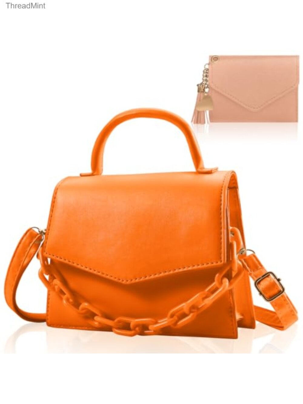 Trendy Small Crossbody Satchel Purse Set with Detachable Acrylic Chain and